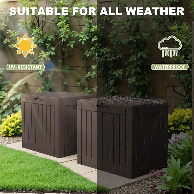 Greesum 40 Gallon Resin Deck Box, Outdoor Storage for Patio Furniture, Garden Tools, Pool Supplies, Weatherproof and UV Resistant, Lockable, Brown