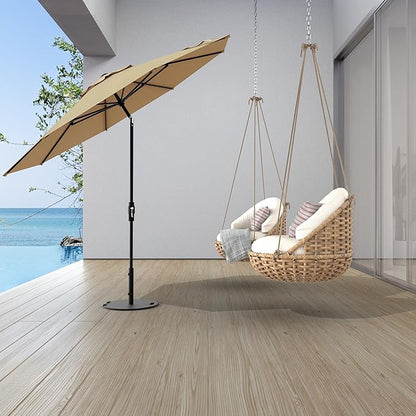 Midtown Umbrellas The Swilt 8 Feet Patio Umbrella in Sunbrella Heather Tan Acrylic Fabric - Fiberglass Ribs, Auto-Tilt Aluminum Frame For Backyard, Deck, Garden, Pool - White Pole