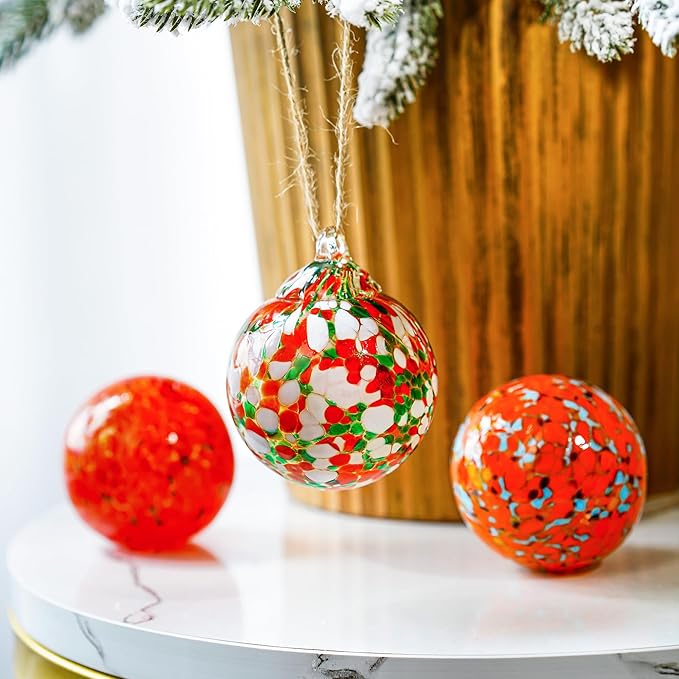 Set of 3 Blown Glass Gazing Balls Ornaments Hanging Glass Ornament Balls Decor for Garden Patio