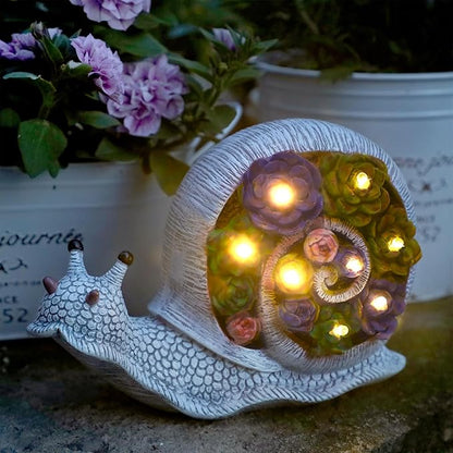 FORUP Snail Garden Statue, Resin Snail Figurine Garden Lawn Ornaments with Solar LED Lights for Outdoor Yard Garden Decorations