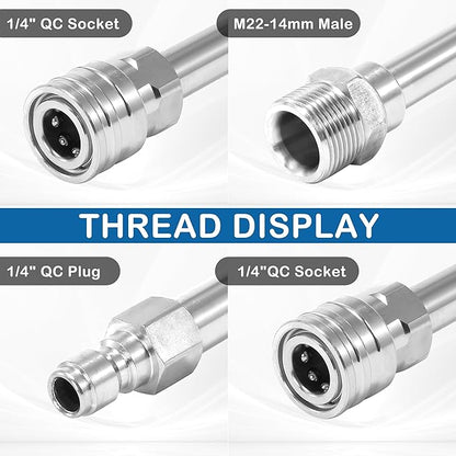 PWACCS Pressure Washer Wand Extension Kit — Dual Stainless Steel Power Washer Lance for Pressure Washing Accessories — M22 to 1/4" Quick Connect — 17 Inch Both