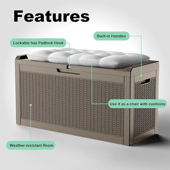 60 Gallon Deck Box,Resin Outdoor Storage Box with Lockable for Patio Furniture, Pool Accessories, Garden Tools, Waterproof Outside Storage Box, Grey Pattern