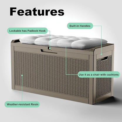 60 Gallon Waterproof Resin Deck Box, UV Resistant Outdoor Storage for Garden, Patio, Porch, Delivery, Gray