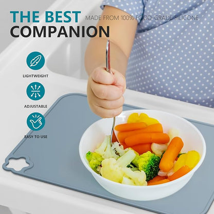 Silicone Placemat for Kid Stain-Proof Non-Slip Toddle， Reusable Portable，Heat Resistant for Toddlers placemat 3 Pack