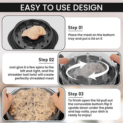 Chicken Shredder Tool Twist – Large Chicken Breast Shredder & Grinder with Meat Tenderizer & Cleaning Brush – BPA-Free, Ergonomic Design for Shredded Chicken, Pulled Pork, Beef & More
