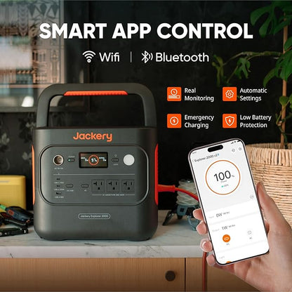 Jackery Explorer 2000 v2 Solar Generator and 500W Solar Panel, 2042Wh LiFePO4 Power Station, 2200W AC Output, 1 Hour Fast Charging for Emergencies, Power Outages, Camping