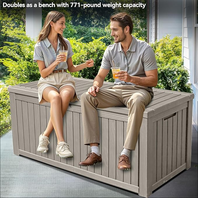 YITAHOME 150 Gallon Large Deck Box w/Divider, XL Waterproof Outdoor Storage for Patio Furniture,Outdoor Cushions, Garden Tools, Sports Equipment and Pool Supplies, Resin, Lockable, Taupe
