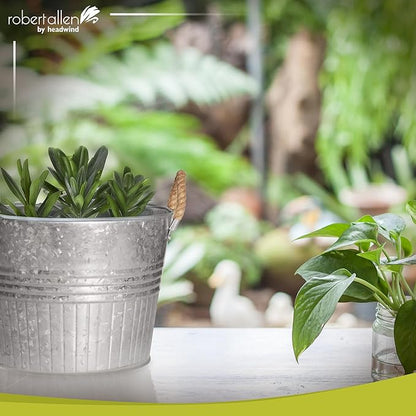 Headwind Decorative Planter - Round Galvanized Bucket w/Rope Handles – 6 Inch Metal Tub Bucket Planter for Outdoor Plants w/Drainage Hole – Galvanized Large Outdoor Planters Buckets by Robert Allen