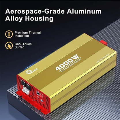 4000W Pure Sine Wave Inverter 12V DC to 120V AC Converter for Family Emergency Preparedness,Camping,RV,Solar DIY,Outdoors,Built-in 5V/2.1A USB-A,USB-C,Hardwire Port, Remote Controller