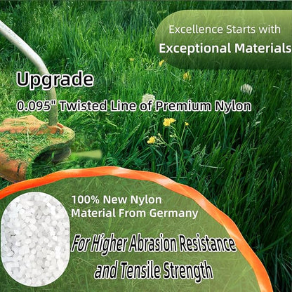 4-Pack 095 Trimmer Line Heavy Duty, Professional Twisted Weed Wacker String for Gas and Electric Grass Trimmer and Brushcutters, Pre-Cut Dual Color 3-section Fast-positioning Twisted Trimmer Line 14FT