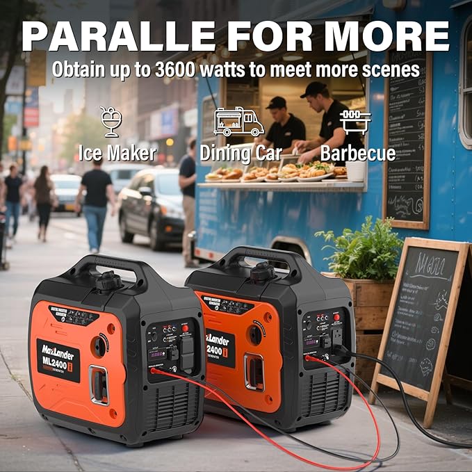 MAXLANDER 2400-Watt Portable Inverter Generators, 120V Quiet Outdoor Generator, Small Generator for Camping Outdoor Emergency Power Backup, Gas Powered Engine, ECO Mode, EPA Compliant