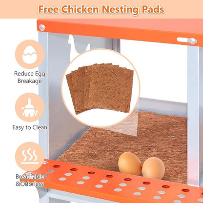 Chicken Nesting Boxes, 6-Bay Metal Nest Box with Vented Galvanized Steel Coop Equipment Wall Mount for Hens Ducks Poultry, Easy Egg Collection & Assembly, Orange (6 Compartment)