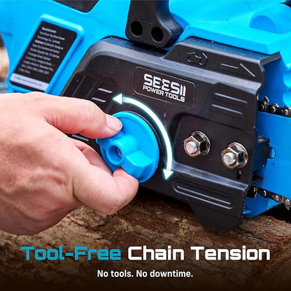 SEESII 40V 16-Inch Cordless Chainsaw: Brushless Electric Chain Saws with 2×4.0Ah Batteries & Charger, Tool-Free Chain Tension, Auto Oiling, for Tree Trimming, Wood Cutting, Yard Work