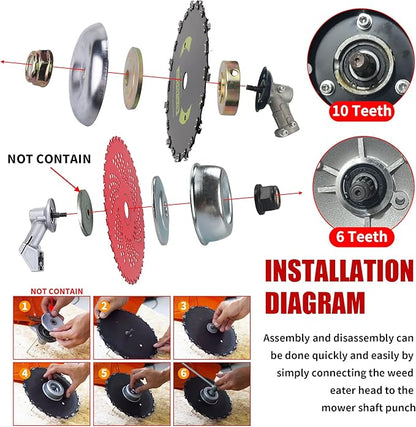 9" x 36 Teeth Carbide Tipped Blades & 9" x20T Carbon Steel Round Chainsaw Tooth Blades & 10" x 80T Brush Cutter Trimmer Blades with Adapter Kit