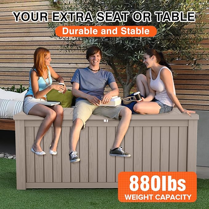 180 Gallon Outdoor Storage Box Waterproof Lockable Resin Deck Box Large, Patio Storage Bin for Pool Accessories Cushion Furniture, Garden Tools, UV-Resistant Outside Delivery Grey