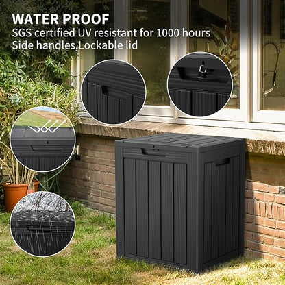 Two 28 GallonOutdoor Storage Box,Resin Deck Boxes Waterproof, IndoorOutdoor Bin for Package Delivery, Patio Cushions, Gardening Tools, Lockable, UV Resistant