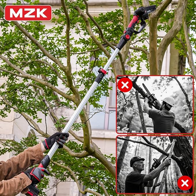 MZK 2-in-1 Cordless Pole Saw & Mini Chainsaw with 3 Replacement Chain, 20V Battery Pole Chainsaw, 4.5" Cutting Capacity, 13ft Reach Pole Saw for Tree Trimming(2 Batteries and Fast Charger Included)