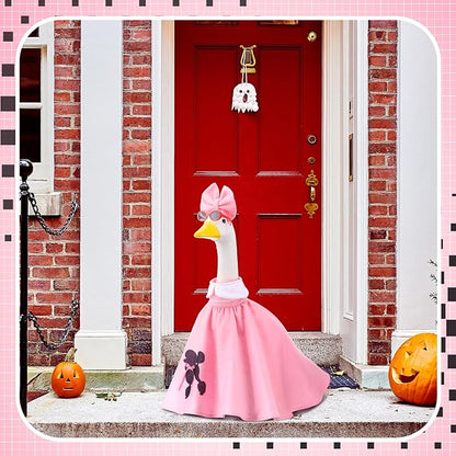 Outus Halloween 50s Goose Outfits Funny Poodle Skirt for Porch Goose 23 Inch Holiday Lawn Geese Cloth for Halloween 50s Vintage Party Yard Garden Outdoor Decoration