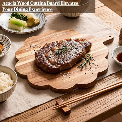 Havawish Scalloped Acacia Wood Boards Wooden Cutting Board for Bread Meat Cutting Boards Fruit Cheese Serving Butcher Block Supplies 11.81 x 11.81 x 0.63 Inches