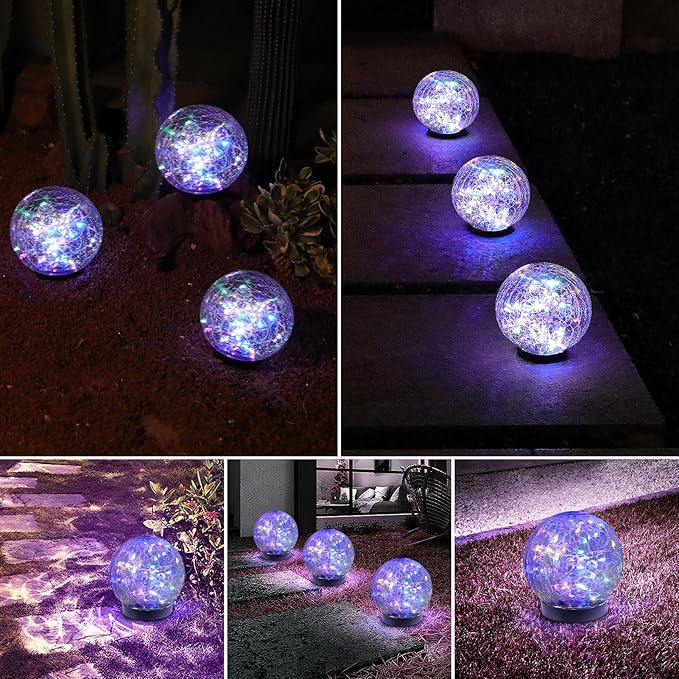 Solar Globe Lights Outdoor Waterproof-Solar Balls-Solar Garden Lights-Orbs for Outside 4 Pack Cracked Glass Ball for Lawn Patio Yard Backyard Decorations