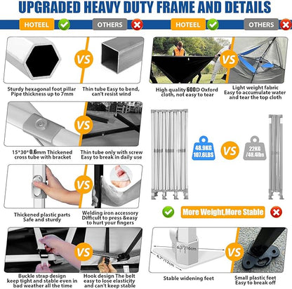 HOTEEL 10x30 Pop up Canopy Tent for Parties, Heavy Duty Easy Setup Tent Without Sidewalls, Outdoor Commercial Instant Gazebo for Wedding Event, with Portable Bag, Khaki(Hexagonal Frame)