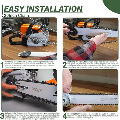 4-Pack 20 Inch Chainsaw Chain .325" Pitch - .058" Gauge - 76 Drive Links Compatible with Blue Max 53543, 52209, 8901, 8902, Oregon 21LPX076G, Stihl 36880050076, 25RM376E and More