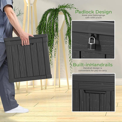 51 Gallon Outdoor Deck Box,Storage Lockable Waterproof Patio Furniture,Garden Tools,Cushions,Pool Accessories Outside Storage Resin Box(Black)