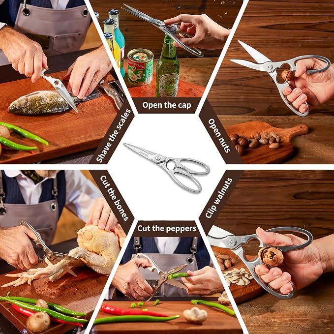 Kitchen Scissors Heavy Duty Ultra Sharp Multi-Purpose Kitchen Shears Stainless Steel Micro-Serrated Detachable Food Scissors for Chicken Poultry Meat Fish Herbs with Non-Slip Safe Grip