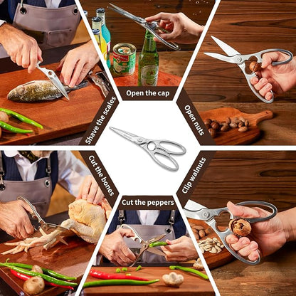 Kitchen Scissors Heavy Duty Ultra Sharp Multi-Purpose Kitchen Shears Stainless Steel Micro-Serrated Detachable Food Scissors for Chicken Poultry Meat Fish Herbs with Non-Slip Safe Grip