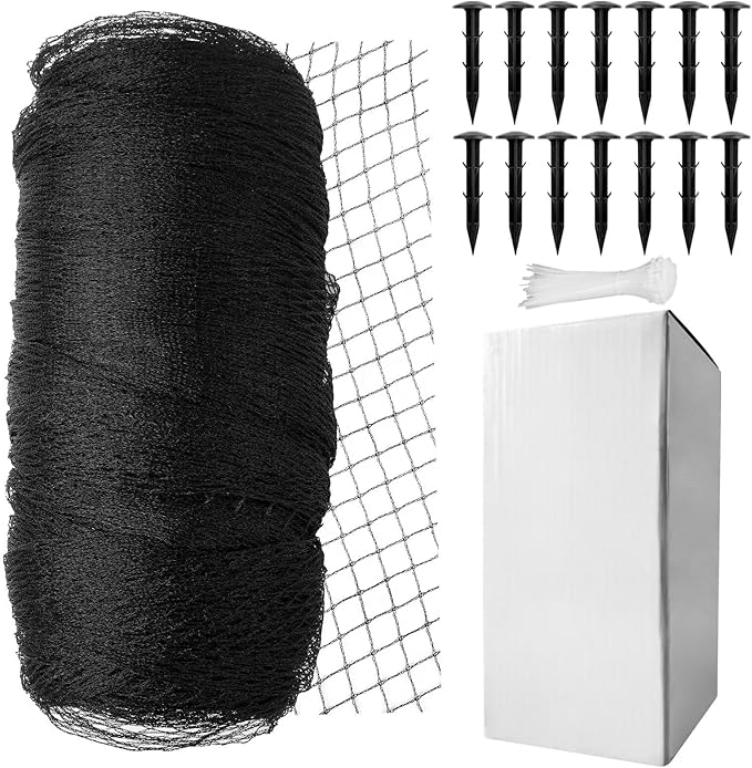 Koi Fish Pond Netting Shield 20ft x 30ft, Black Heavy Duty Pool Leaf net Cover, Protects Garden Pond from Heron,Birds,Cats & Predators Away, Durable & Stakes Included (Black)