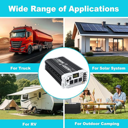 2000 watt Pure sine Wave Inverter, 24V DC to 110V AC Power Inverter, Used for Solar Emergency Power Supply in RV Homes, with 3 AC Output sockets, USB Port, Type-C Port, Remote Control with LCD Screen