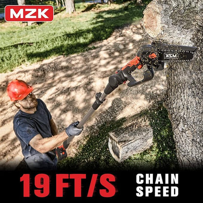 MZK 2-in-1 Cordless Pole Saw & Mini Chainsaw with 3 Replacement Chain, 20V Battery Pole Chainsaw, 4.5" Cutting Capacity, 13ft Reach Pole Saw for Tree Trimming(2 Batteries and Fast Charger Included)