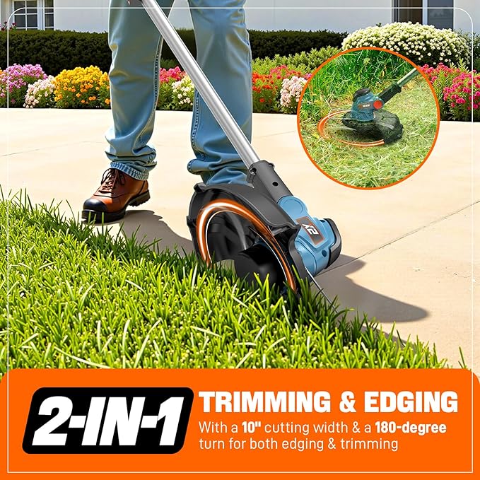 SENIX 20V 10" Cordless Weed Wacker, String Trimmer, Telescoping Rotating Shaft, Adjust Head & Assistant Grip, Auto Line Feed w/ 2.5Ah Battery & Charger, GTX2-M