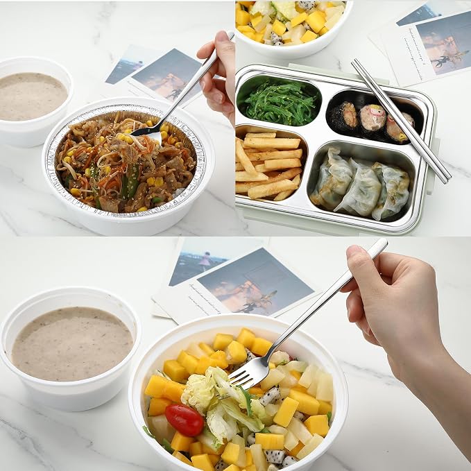 DEVICO Travel Utensils with Case, 4Pcs Korean Chopsticks Fork and Spoon Set | 18/8 Stainless Steel Portable Cutlery Set, Reusable Silverware for Lunch Box/Camping/Work/School, Dishwasher Safe, Black