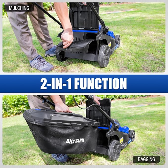 BILT HARD 40V 17" Brushless Cordless Lawn Mower, 2-in-1 Electric Lawn Mower, Push Lawnmower with 6-Position Height Adjustment, 2 x 4.0Ah Batteries & Dual Charger Included