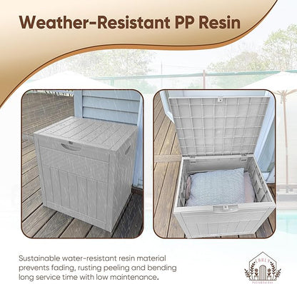 33 Gallon Deck Box Set of 2, Small Outdoor Storage Box Waterproof, Lockable Secure Package Bin Delivery Box for Outside, Patio Cushions Storage Box, Delivery Driver Snack Box for Porch, White