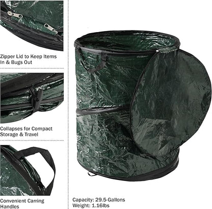 29.5-Gallon Pop Up Outdoor Garbage Can - Collapsible Trash Can for Parties, Yard Waste, or Laundry - Camping Accessories by Wakeman