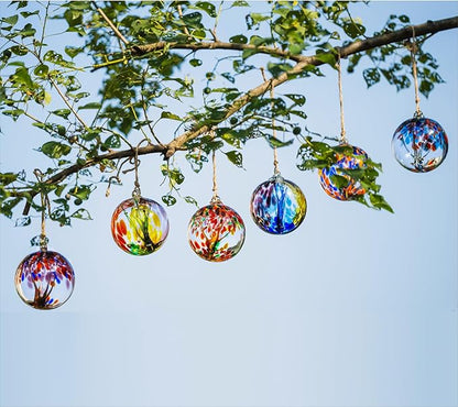4” Tree of Life Witch Balls, Gazing Balls Hanging Friendship Balls, Hand-Blown Glass Christmas Ornament for Window Outdoor Home Decor, Garden Decoration, Gifts for Women (Purple Blue)