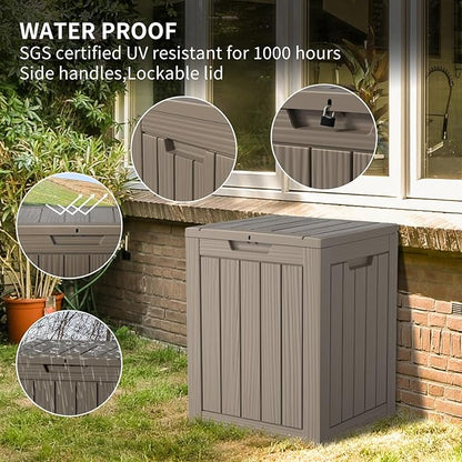 Two 28 GallonOutdoor Storage Box,Resin Deck Boxes Waterproof, IndoorOutdoor Bin for Package Delivery, Patio Cushions, Gardening Tools, Lockable, UV Resistant