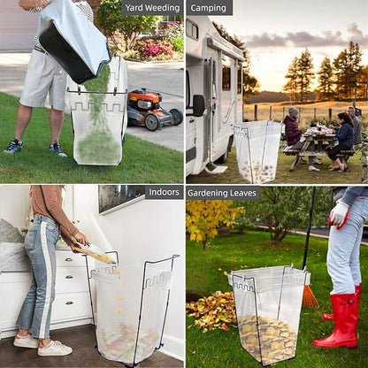 2PCS Garden Trash Bag Holder - Outdoor Leaf Bag Support Stand Multi-Use Metal Garbage Bag Holder Frame Holds 30-45 Gallons Bag for Leaves, Camping, Yard Weeding, Lawn Party