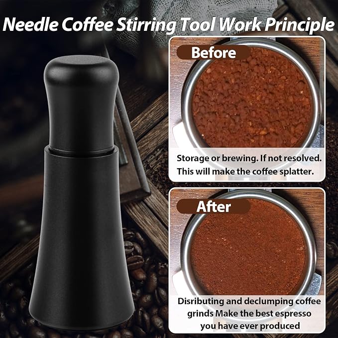 WDT tool, Espresso Distribution tools, 10 x 0.35mm 304 Stainless Steel Needles Installed with 10 Extra needles for Espresso Stirrer Replacement, Aluminum Alloy Handle with Stand (Matte black)