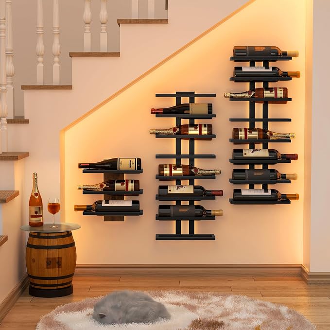Hoctieon 8 Tier Wall Mount Wine Rack, Wall Racks for Wine Bottles Display and Storage, Hanging Bottle Organizer for Living Room, Dining Room, Wine Cellar, Bar, Black