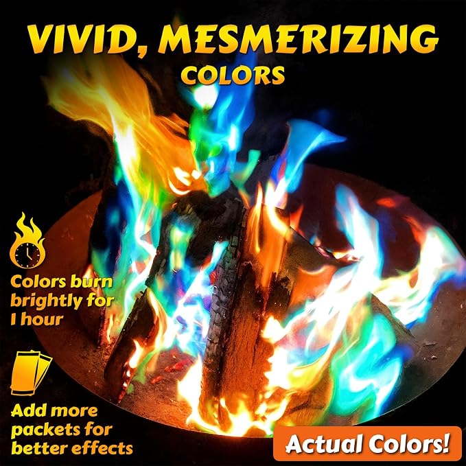 HGD (12 Pack) Magic Campfire Fire Color Changing Packets for Fire Pit, Indoor/Outdoor Fireplace, Bonfire - Rainbow Magical Flame, Camping Accessory, Compatible with Wood