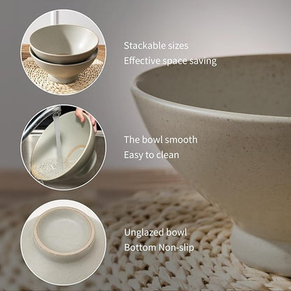 Ceramic Japanese Ramen Bowl Set, 8 Inch Large Noodle Bowl Set of 2, Dishwasher Safe for Asian Pho Udon Soba Noodle, Salad Pasta, Deep Soup Bowls, Speckled Light Gray