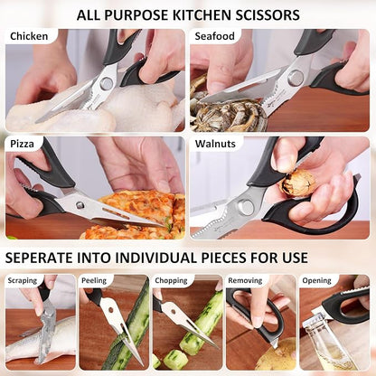Kitchen Scissors All Purpose Kitchen Shears Come Apart Stainless Steel | Utility Scissors Comfort Grip,Heavy Duty Poultry Shears for Chicken,Meat,Fish,Dishwash Safe (NEW WITH MAGNETIC HOLDER)