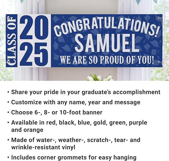 Let's Make Memories Personalized Graduation Banner Class of 2025 - Graduation Party Decorations - Congratulations Banner - Indoor/Outdoor Vinyl - Best in Class - Green - 8 ft.