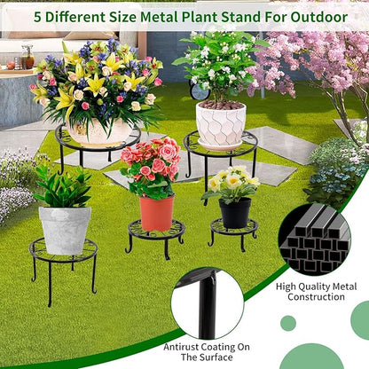 5 packs Rustproof Metal Plant Stands for Multiple Plant, Heavy Duty Plants Holder Outdoor Indoor, Round Wrought Iron Flower Planter Pot Stand, Corner Gardening Pumpkin Stand Black