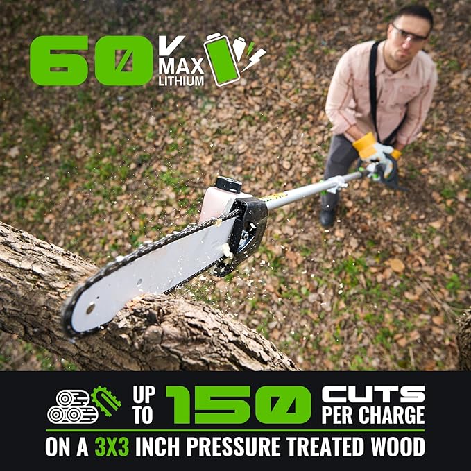 15-FT Cordless Pole Saw 60V Electric Power PoleSaw for Tree Trimming With Pole 10" Cutting Power Max Reach 2.5AH Battery