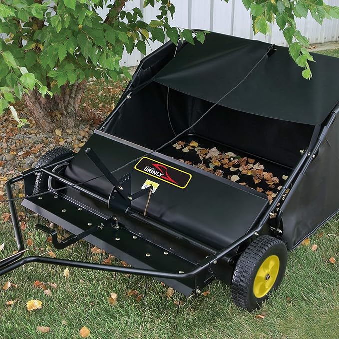 Brinly STS-42BHDK-A 42" Tow-Behind Lawn Sweeper with Dethatcher and Hamper Windscreen