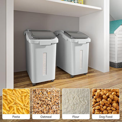 YITAHOME Ingredient Flour Storage Bin, Commercial 11.4-Gallon Flour Storage Container 280 Cups Rice Storage Bins with Wheels Shelf-storage Bin with Scoop and Lid, Rice Bin for Kitchen, Gray
